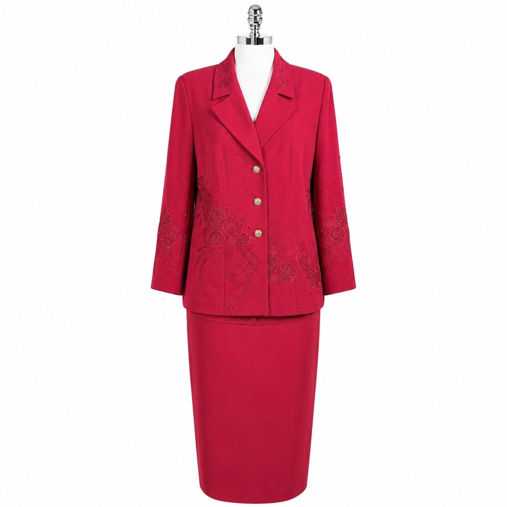 BMJ Studio Skirt Suit Set Pink Embroidered Beaded Womens 8 Floral Formal Chic
